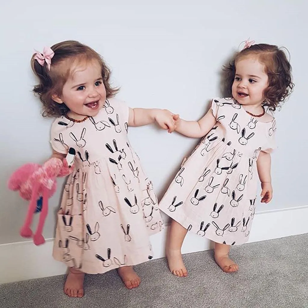 

Lovely Little Girls Dress Toddler Baby Kid Girl Summer Rabbit Print Pocket Princess Dresses Casual Clothes Vestido Infantil 2019