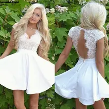 Простые короткие платья для выпускного Мини крылышки рукава кружева атласа v-образным вырезом открытой спиной размера плюс платья на выпускной бал вечерние платья
