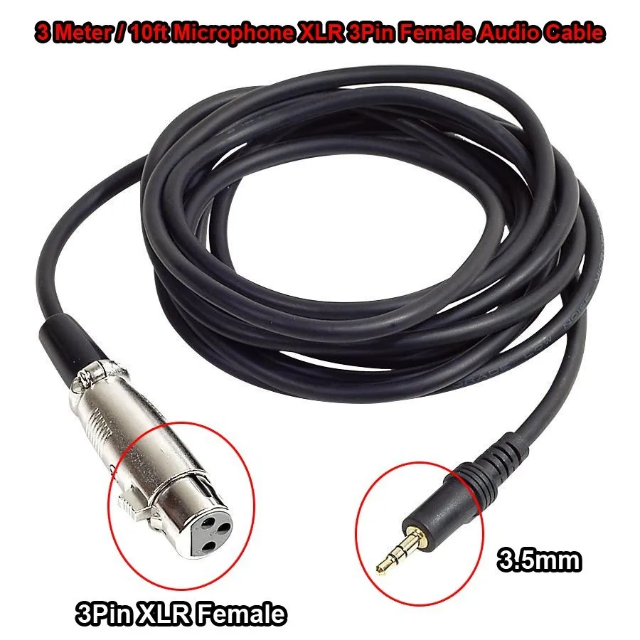 3m 10 feet Condenser Microphone Cable XLR 3Pin Female to 3.5mm