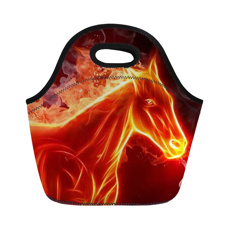 004 THIKIN Crazy Horse 3D печать сумка для ланча для женщин дети держать тепло сумка для пикника, водостойкая коробка для ланча ребенок Портативный изолированный мешок - Цвет: 004