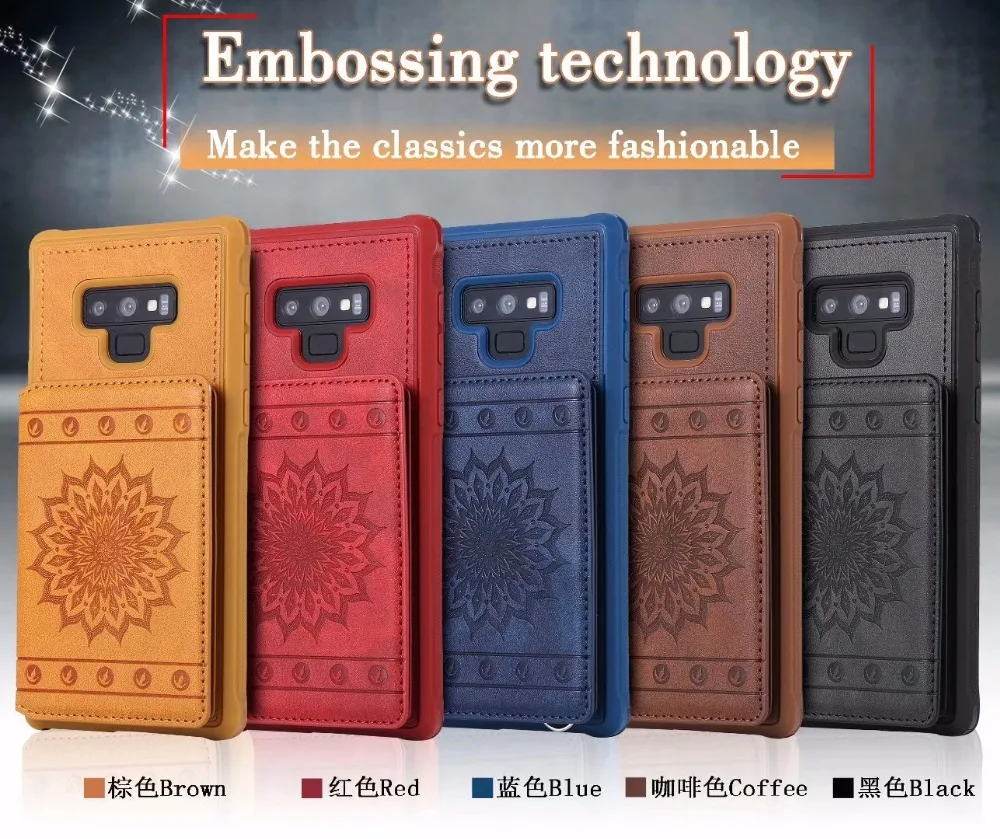 

Business vintage luxury embossed flower card wallet leather case for samsung galaxy note9 note8 s8 s9 plus s8plus cover s9plus