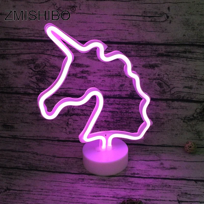 

ZMISHIBO LED Neon Night Light Green Coconut Tree Purple Unicorn DC 5V USB Rechargeable Decorate bar cafe Bedroom Bedside Lamp