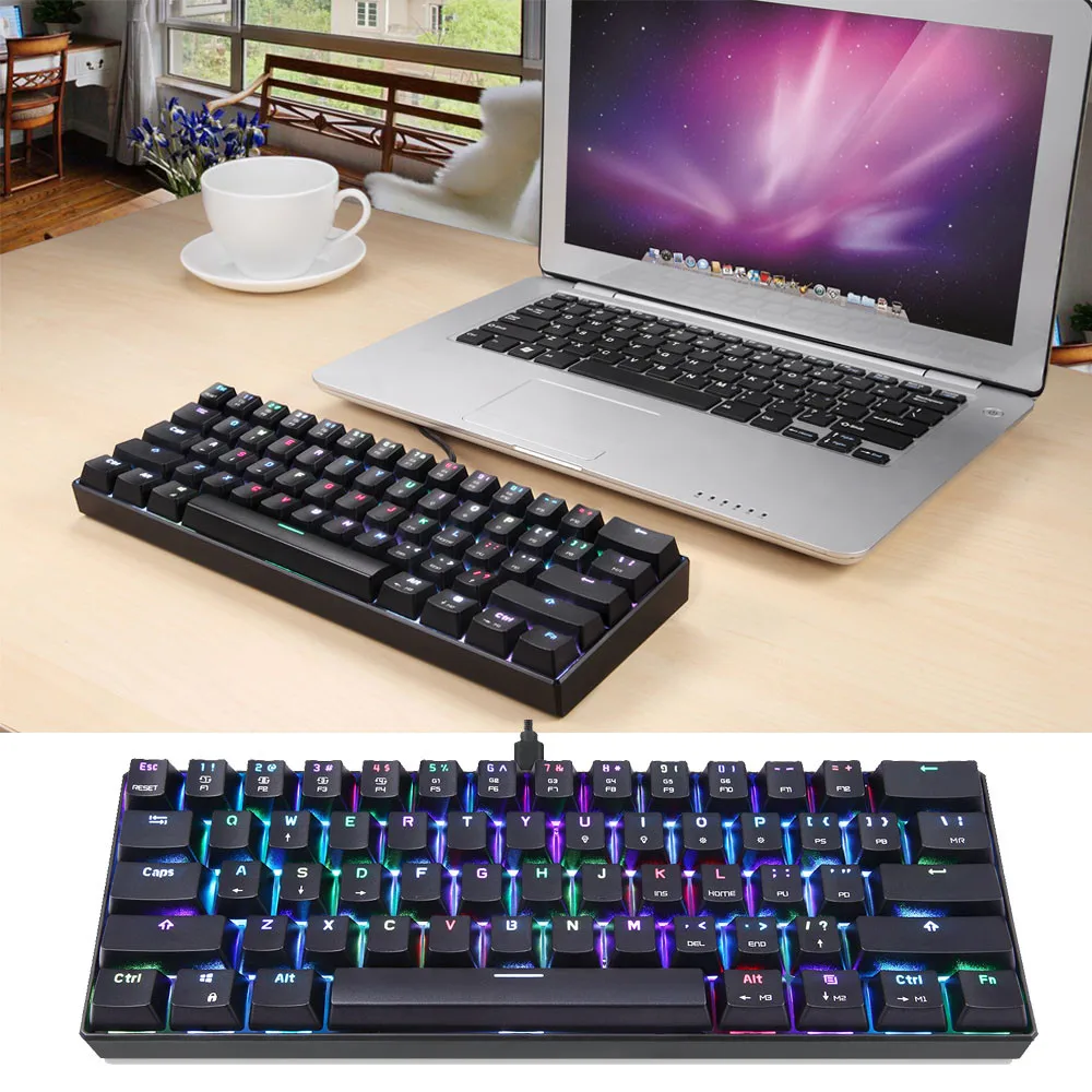 

Keyboard Colorful RGB Backlit Adjust MX Blue Switches 61 keys Gaming Mechanical Keyboards DE15 Drop Shipping
