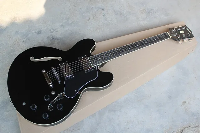 Cheap New arrival black LP semi hollow electric guitar, free shipping!