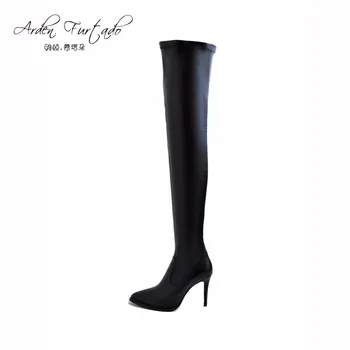 

2019 spring autumn sewing over the knee super long boots sexy woman high heels genuine leather Stretch Fabric Thigh High Boots