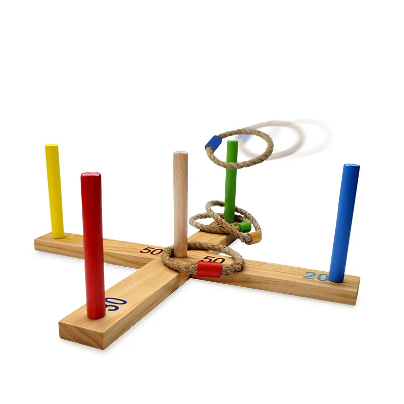 

Children Rope Hoop Wooden Quoits Fun Ring Toss Game Set Pegs Hoopla Activity Toys Ringer Kids Outdoor Puzzle Interactive Toy Fun