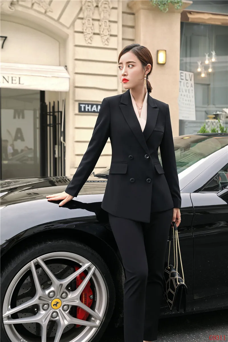 New 2019 Formal Elegant Women's Ladies White Blazer Pant Suit Business Suits Sets Work Wear Sets Office Uniform Designs Styles
