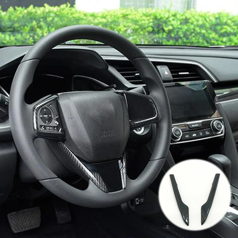 

For Honda Civic 10th 2016-2018 ABS Carbon fibre Car Steering wheel Button frame Cover Protector Accessories car styling 2pcs