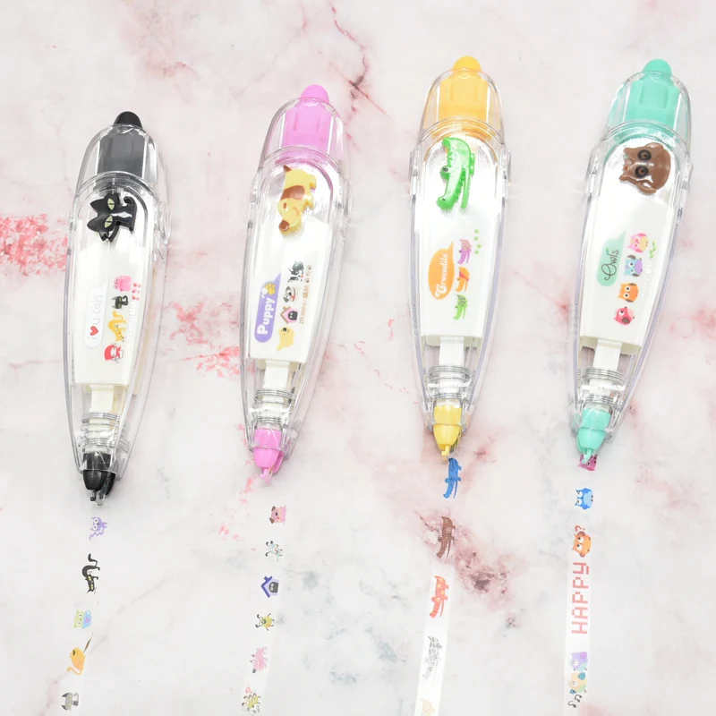 

2pcs cartoon press type decorative pen correction tape animal diary stationery school supplies student gift