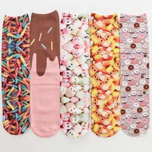 Женские носки с ананасом, двухсторонние, 3D, термоноски с цифровым принтом, носки с изображением мультяшных животных, кошачьи чипсы, гамбургерские носки, художественная краска