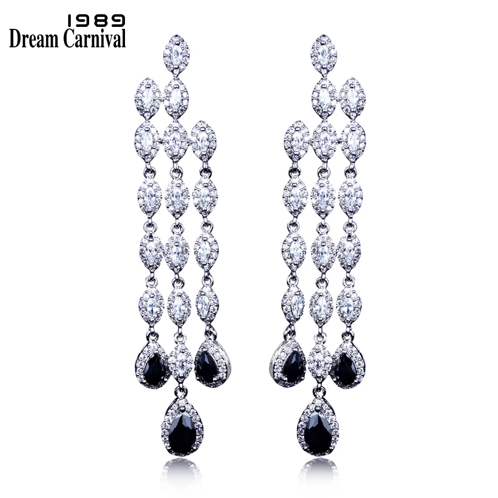 

DreamCarnival 1989 Gorgeous Limited Edition Long Drop Earrings for Women Rhodium White Black CZ Wholesales Gift Oorbellen 64871