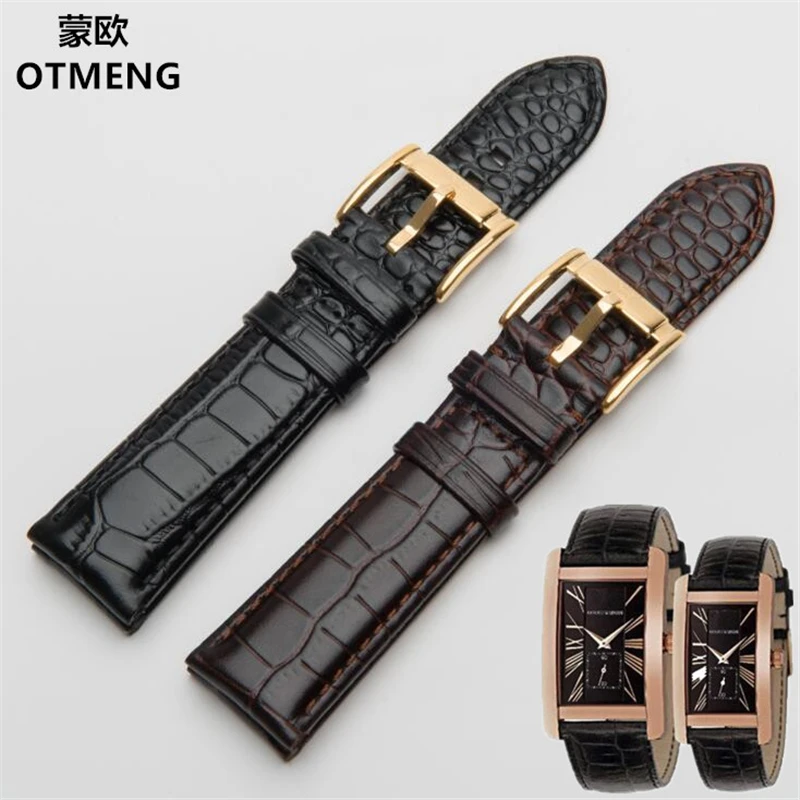 Crocodile Pattern Genuine Leather Buckle for Armani AR0143 AR0144 AR0168 AR2432 AR2447 Watch Band 18 20