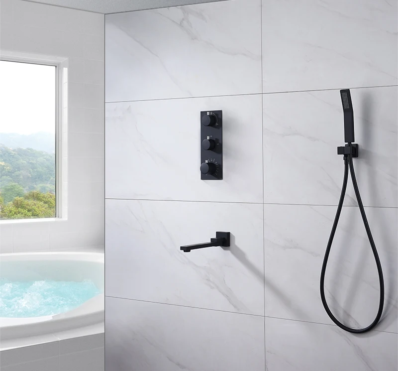 Luxury Thermostat 16 inch Shower System LCD Touch Screen Digital Display Black Large Shower Set 180 Degree Rotating Lower Faucet (19)