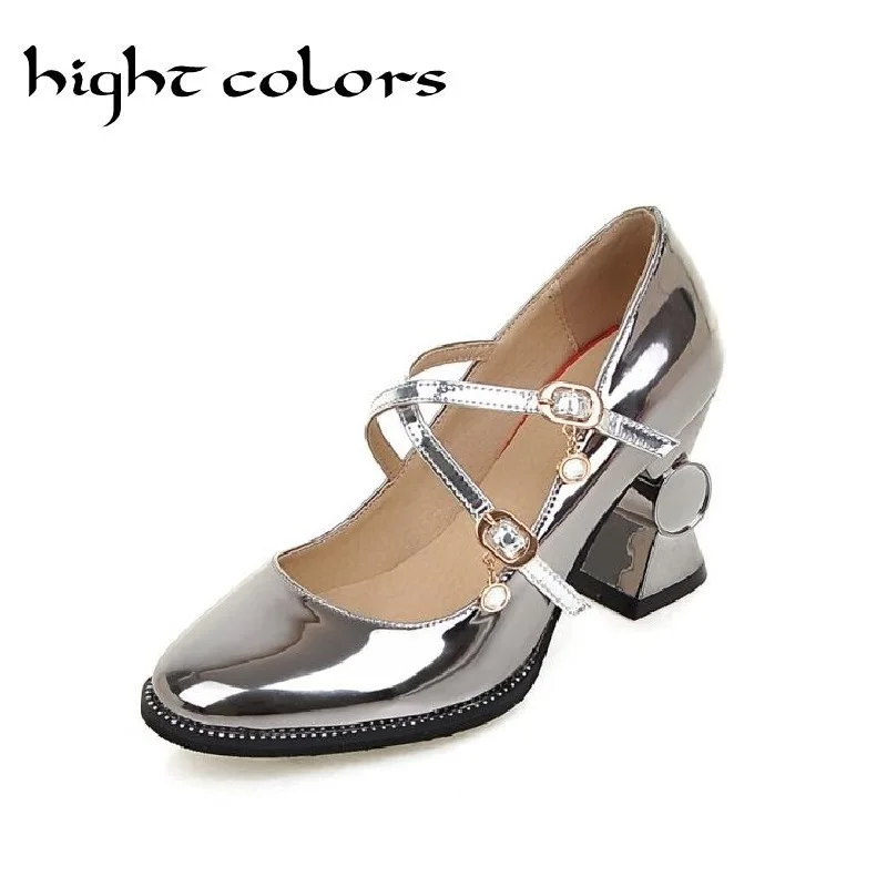 Bling Patent Leather Women Pumps 2017 Gold Silver Mary