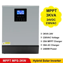MPS-3K 3KVA Pure Sine Wave Hybrid Inverter with MPPT Solar Charger Controller 24VDC Input 220VAC Output ROHS CE UL SAA ISO9001 MPS-3K 3KVA Pure Sine Wave Hybrid Inverter with MPPT Solar Charger Controller 24VDC Input 220VAC Output ROHS CE UL SAA ISO9001