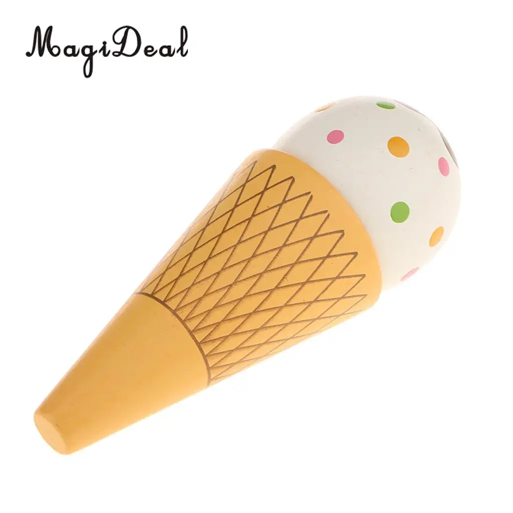 MagiDeal High Simulation 1Pc Wooden Magnet Connected Ice Cream Cone Food for Kids Pretend Play House Kitchen Squishy Toy 2Colors