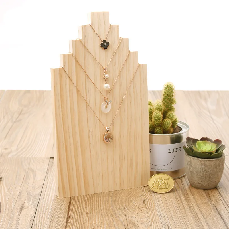 Pine Solid Wood Necklace Display Bust Pendant Display Stand Chain
