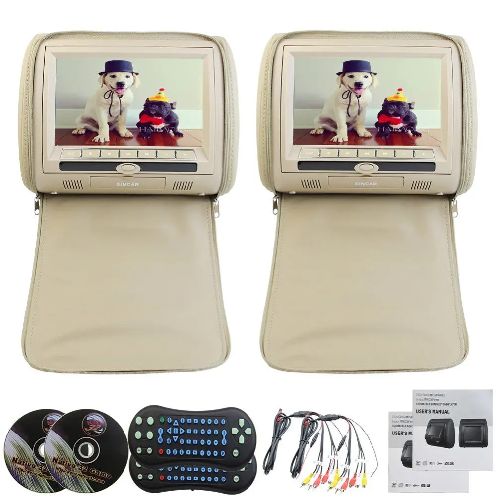 Beige Color Pair of Digital LED Headrest 9" LCD Car Monitors with Region Free  Sony DVD player USB SD 32 Bit Games Ziper Covers-in Car Monitors from ...