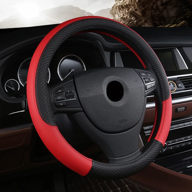 Car steering-wheel 37cm-38cm Leather Hand-stitched PU leather Dermay Car Steering Wheel Cover Fit For Most Cars Styling 2