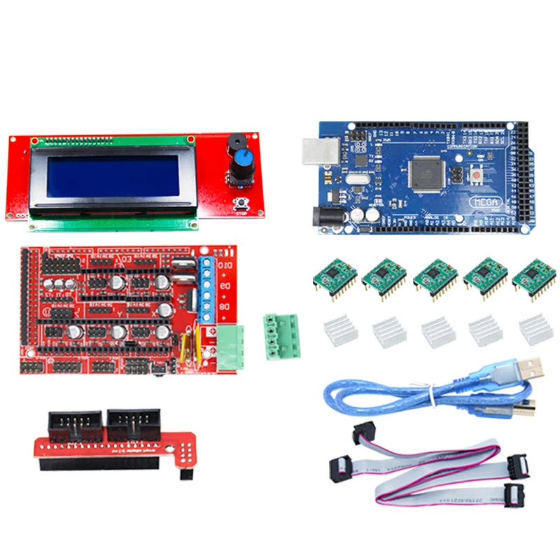 CNC 3D مجموعة الطابعة لاردوينو ميجا 2560 R3 + RAMPS 1.4 + LCD 2004 + A4988 السائر سائق