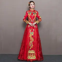 Традиционные модные женские туфли платье с вышивкой красный китайский антиквариат для продажи Cheongsam Феникс невесты свадебное Qipao одеяние