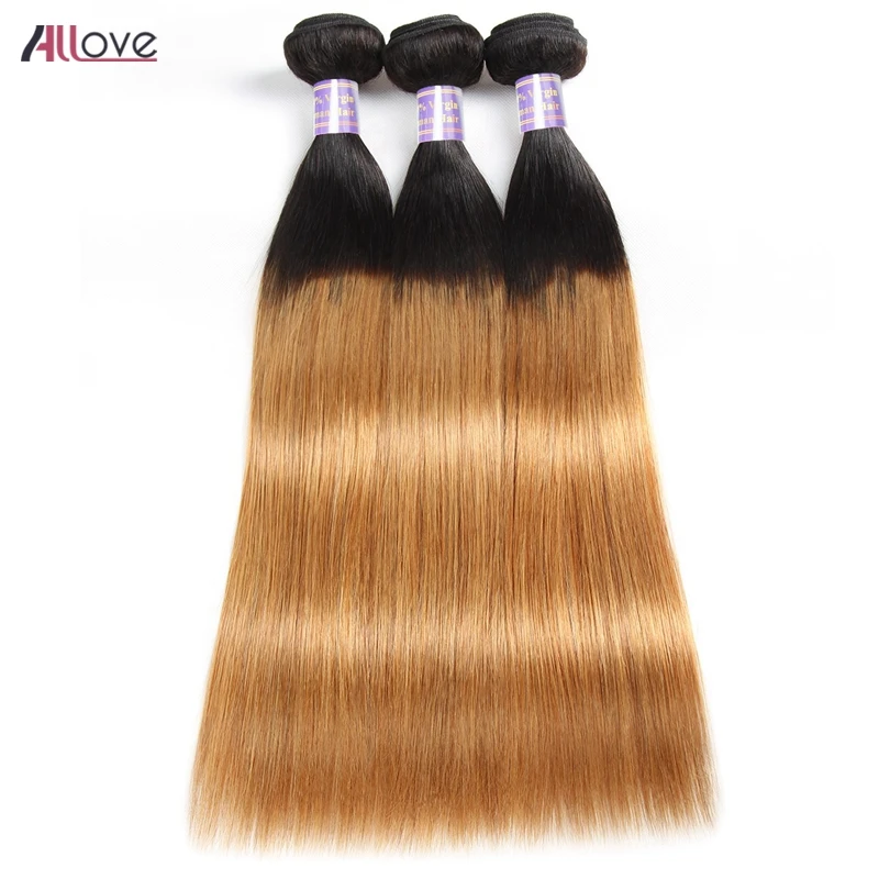 

Allove Ombre Straight Weave Bundles Light Brown 1b 27 2 Tone Color Ombre Brazilian Hair Weave Bundles 1/3/4pcs Remy Hair Bundles