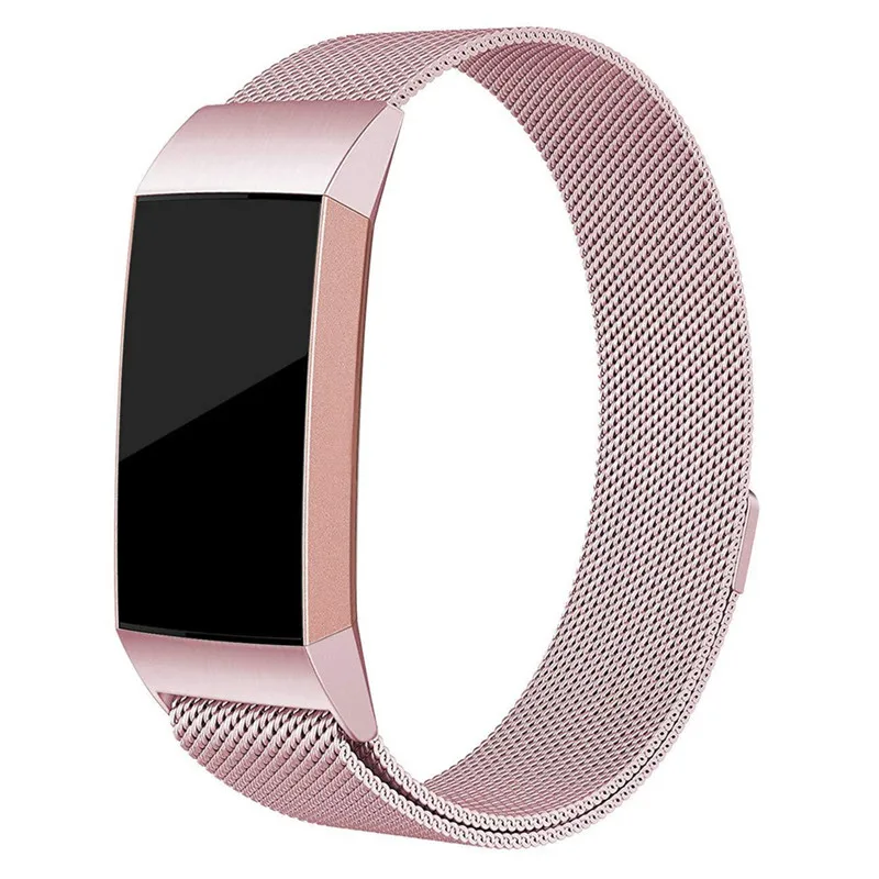 Миланская Магнитная Петля, ремешок для fitbit charge 3, металлический браслет из нержавеющей стали, сменный смарт-браслет A25 - Цвет: Rose Pink