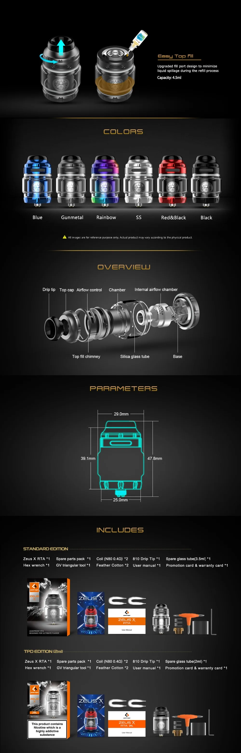 Большая распродажа Geekvape Zeus X RTA 4,5 мл бак 510 нить vape бак подходит aegis мод испаритель атомайзер с DIY инструмент катушки