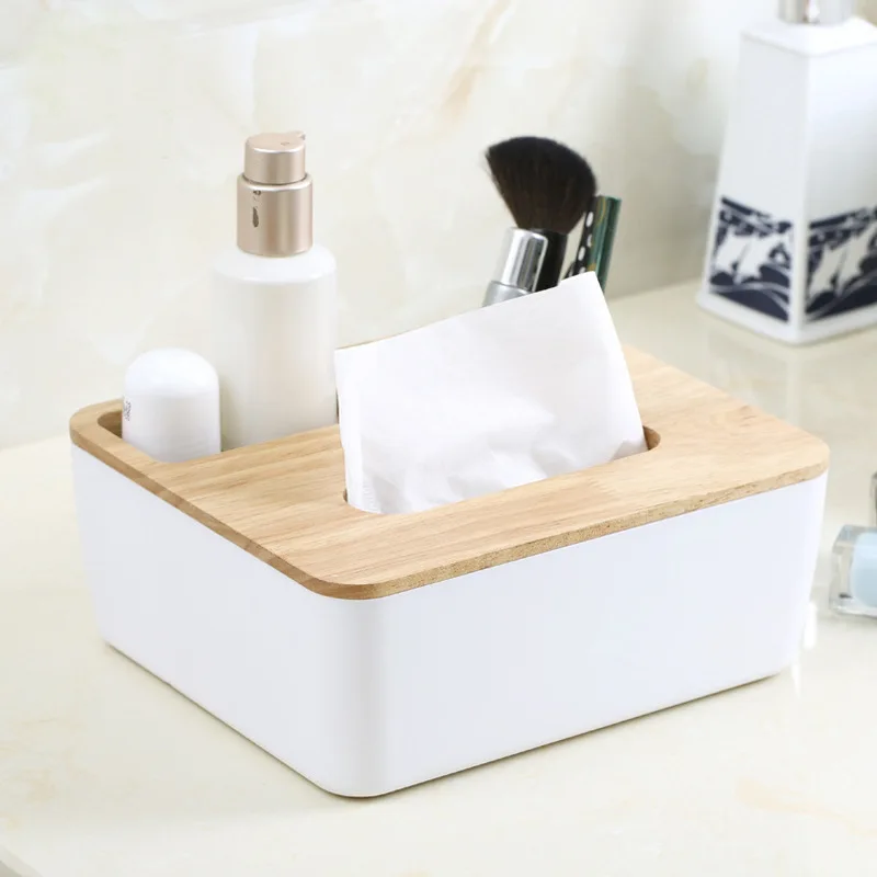 Home Decor Wood Plastic Tissue Box Solid Napkin Case Simple Multi-purpose