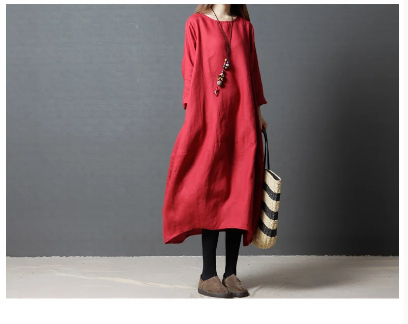 5007 Cotton Linen Dress Fabric Women Autumn Dress 2018 Plus Size Long Sleeve Oversize Casual Black Maternity Linen Dress Maxi Vintage 1