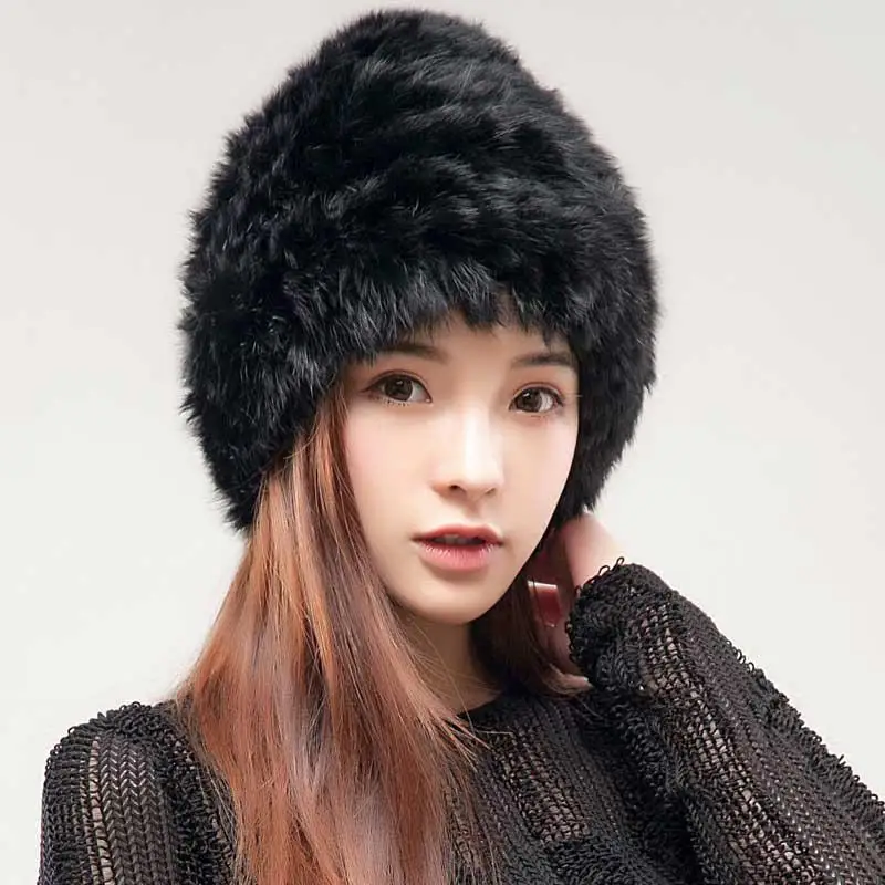 

Solid color warm rabbit fur hat female winter thin fur hat Korean version of knitted wool hat outdoor winter hat tide