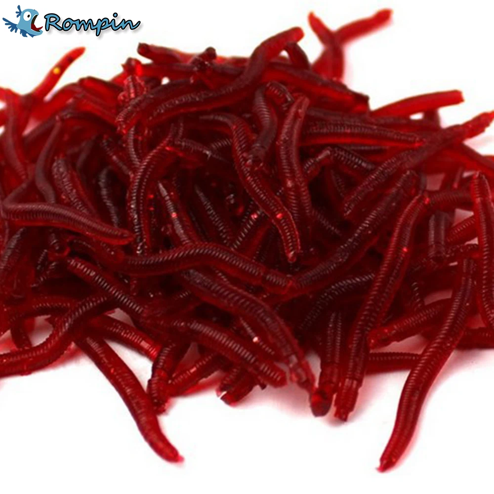 3.5cm Red Earthworm Maggot Soft Plastic Fishing Lure Artficial Bait Bionic Red Worm Fishy smell for Fishing 50Pcs Rompin