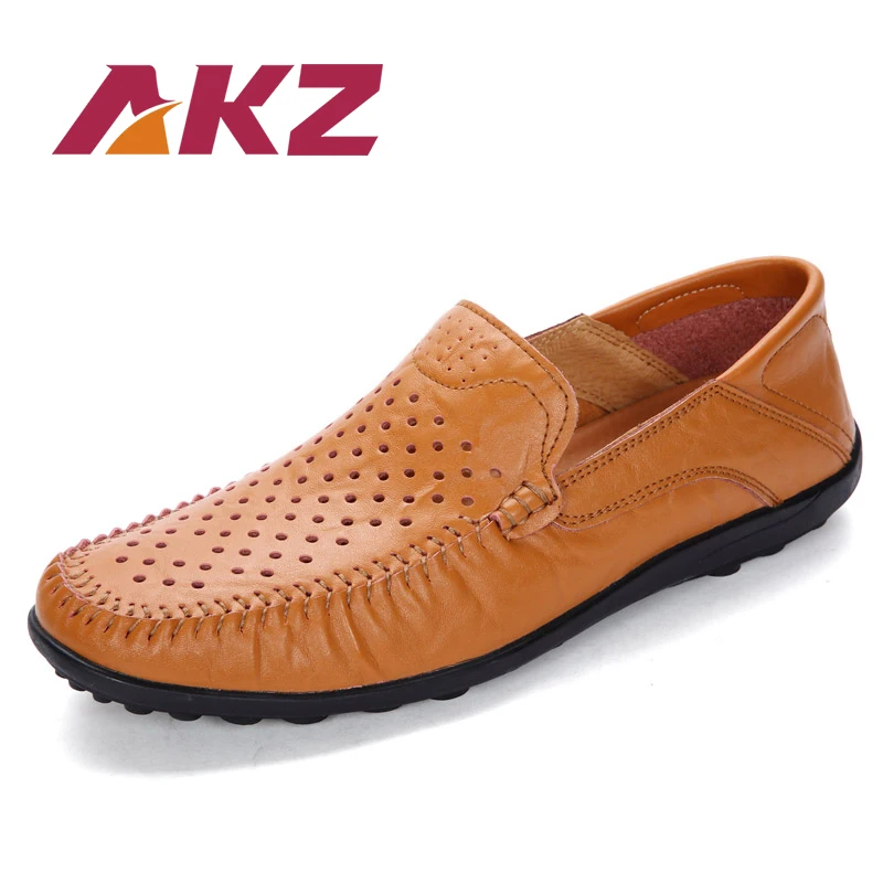 

AKZ Man Loafers Spring Summer Mens Casual shoes cow leather Breathable Comfortable Light Male Flats shoes big size 37-47