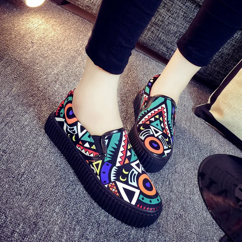 

Key Account Spring Autumn Elegant Casual Canvas Shoes Muffin Bottom Bohemian Loafers Women Brand Flat Shoes Free Shipping