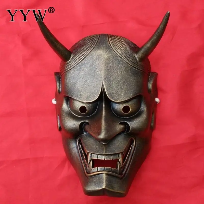 Vintage Japanese Buddhist Evil Hannya Grimace Mask Halloween Costume Horror Scary Masks For Easter Joke Party Masker Supplies - Цвет: bronze 180x140x57mm