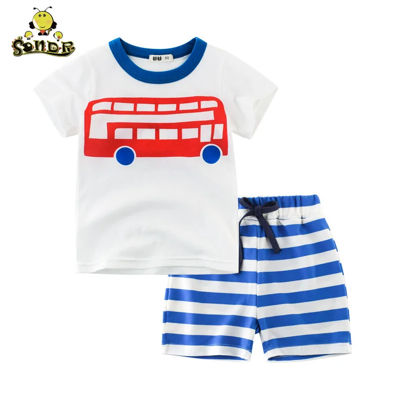 

SONDR 2019 children's wear summer new children's suit summer boys short sleeved T shirt medium pants two-piece baby pants