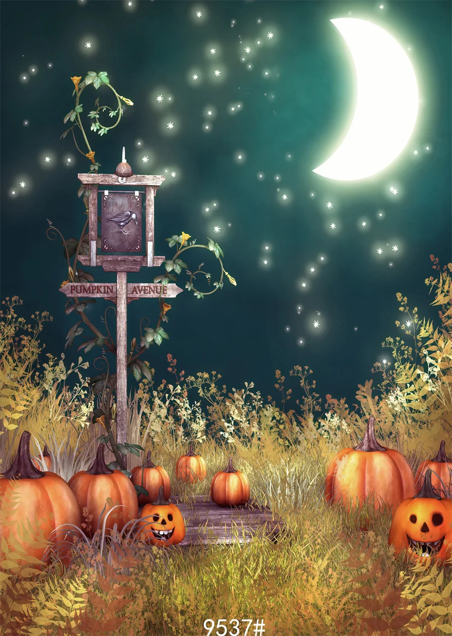 Fabric Cloth Custom Halloween Photography Backdrops Prop Moon Pumpkin