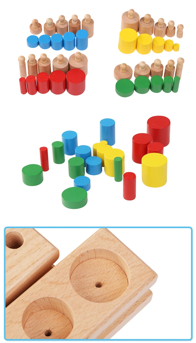Soquetes de Cilindro Brinquedos de Blocos de Madeira Madeira do Bebê Educação Montessori do Bebê Desenvolvimento Prática & Brinquedos Sensoriais Set Família 6 Brinquedos mat.