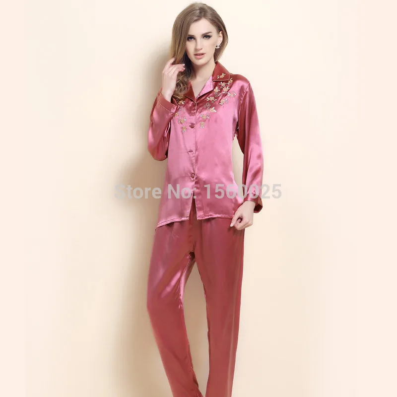 Женская пижама из шелка тутового шелкопряда с вышивкой Размеры M/L/XL/XXL|womens pajamas