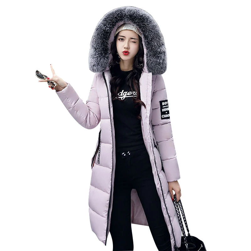 Plus Size Fur Collar Parka Harajuku Winter Warm Solid Long