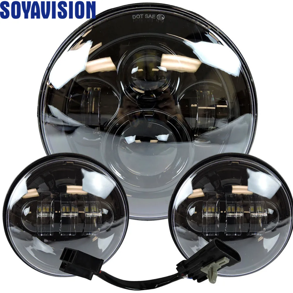 

For Harley Davidson 7" Led Projector Motor Headlight + 4 1/2 Passing Lights For Harley Touring Electra Glide Black 7 inch led