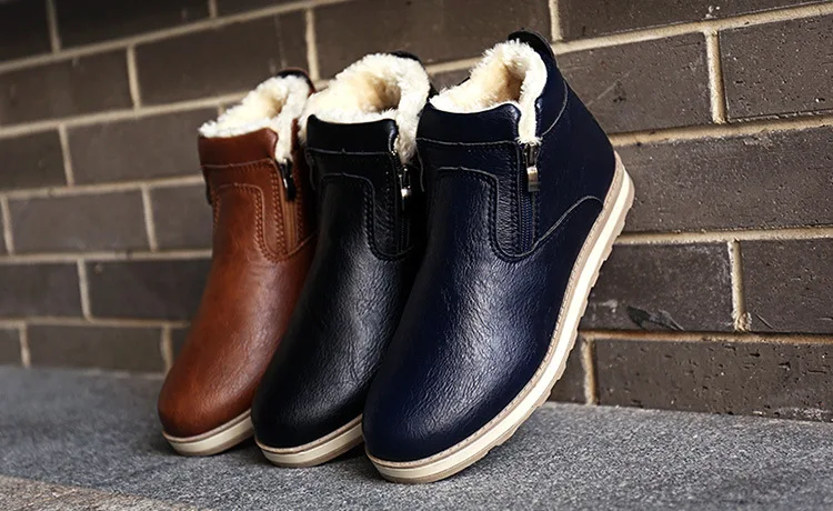 2018 new Genuine Leather Men Boots Winter Man Casual Shoes with Fur Warm Fashion Ankle Boot Men's Snow Shoe Work Vintage Male (10)