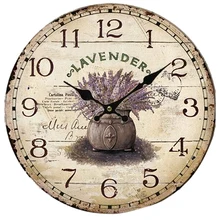 Nuevo reloj de pared Vintage de estilo antiguo de 34cm para el hogar, dormitorio, cocina, cuarzo (Patrón: lavanda + olla)