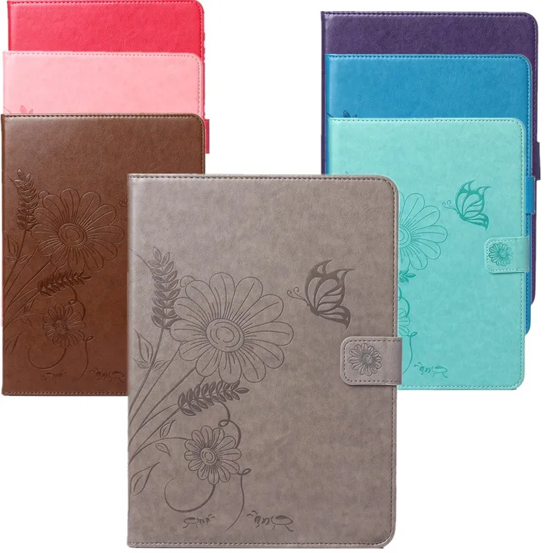 

For Apple Ipad Air 2 Case For Ipad 6 Case PU Leather Tablet Stand Flip Wallet Covers With Card Slots Fashion Butterfly Flower