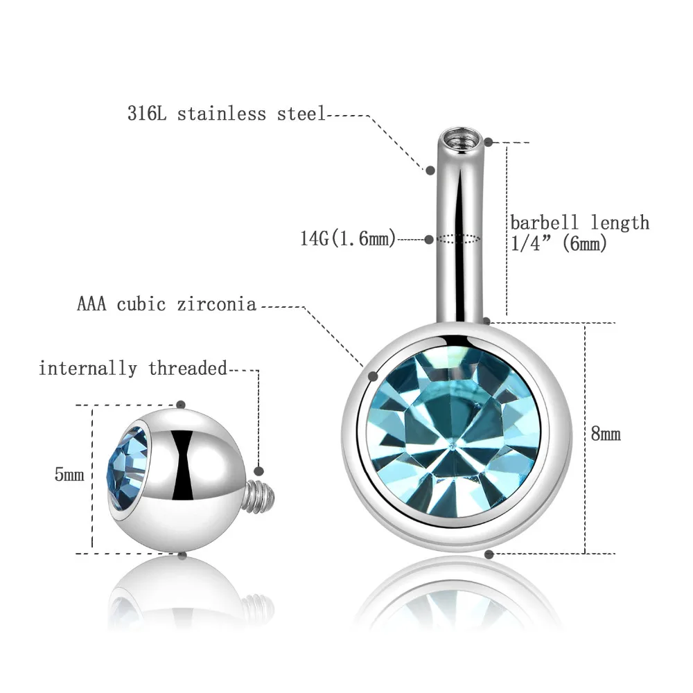 GAGABODY 14 г 1/4 двойные CZ короткие пупка кольца пупка 316L хирургическая сталь серьги пирсинг гвоздики