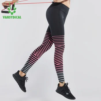 

Vansydical Reflective Fitness Sports Leggings Women's Running Compression Tights Elastic Workout Striped Gym Yoga Pants