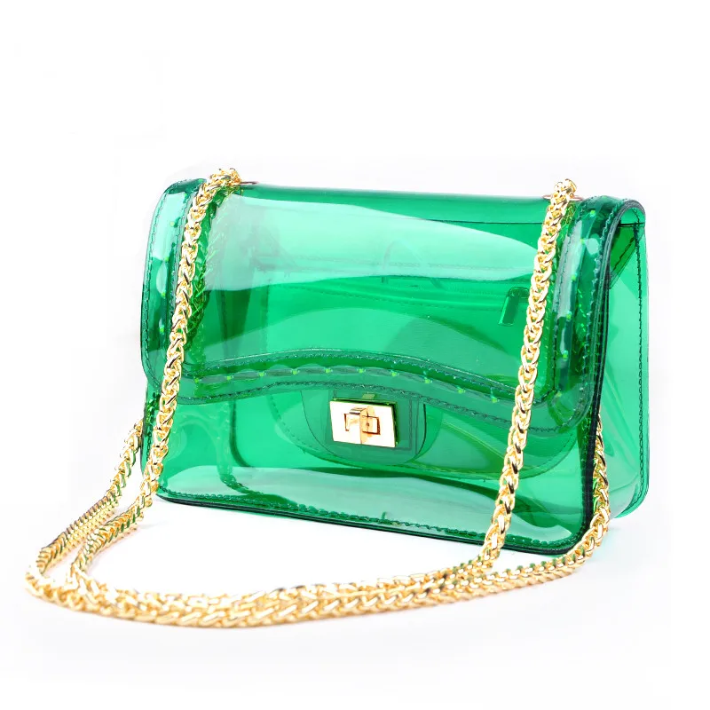 

New LED lightening shoulder bag messenger bag transparent jelly women's handbag Tote lady's clutch flap closure