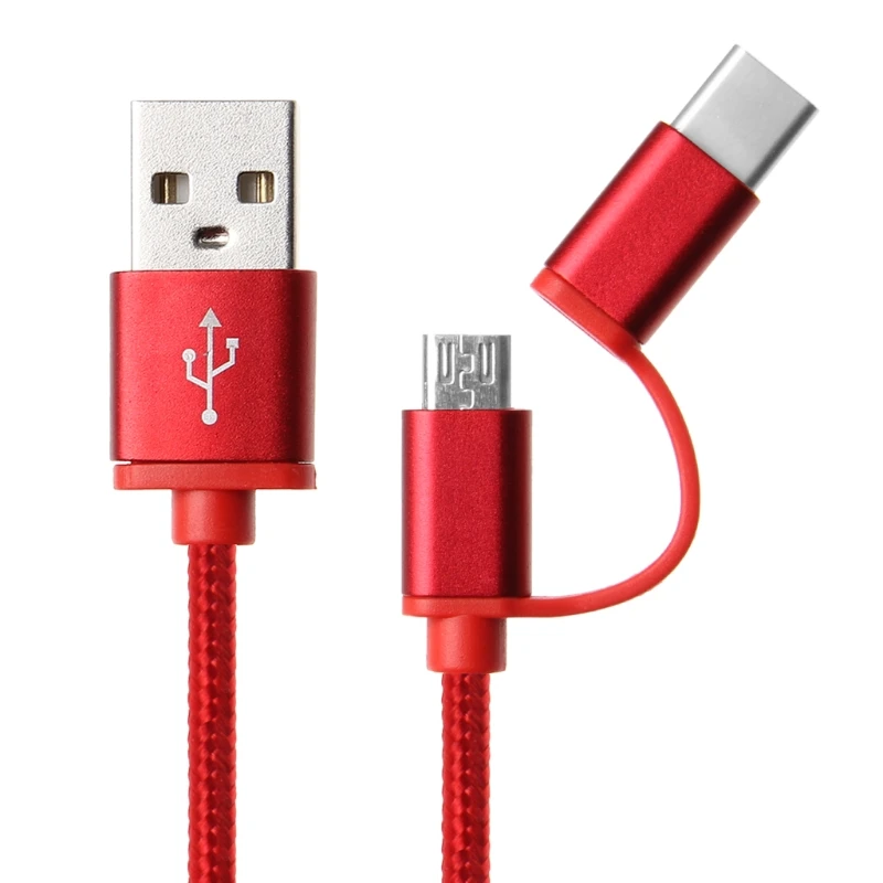 2в1 USB 2,0 папа-USB 3,1 type C Micro USB плетеный кабель для быстрой зарядки - Цвет: R