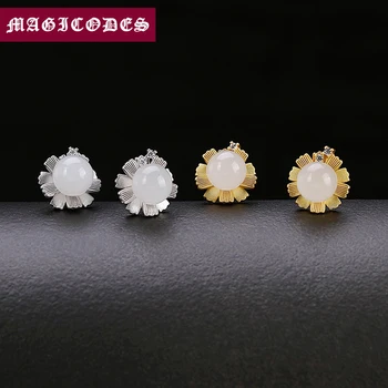 

Geometric Ladies Stud Earring 100% 925 Sterling Silver Women fashion Simple Mosaic jade Bead Earring Jewelry 2019 statement E02