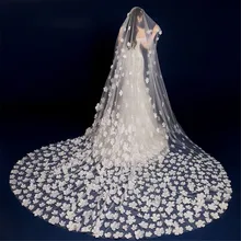 3,5 м белая свадебная вуаль цвета слоновой кости длинная Цветочная свадебная вуаль с аппликацией для невест